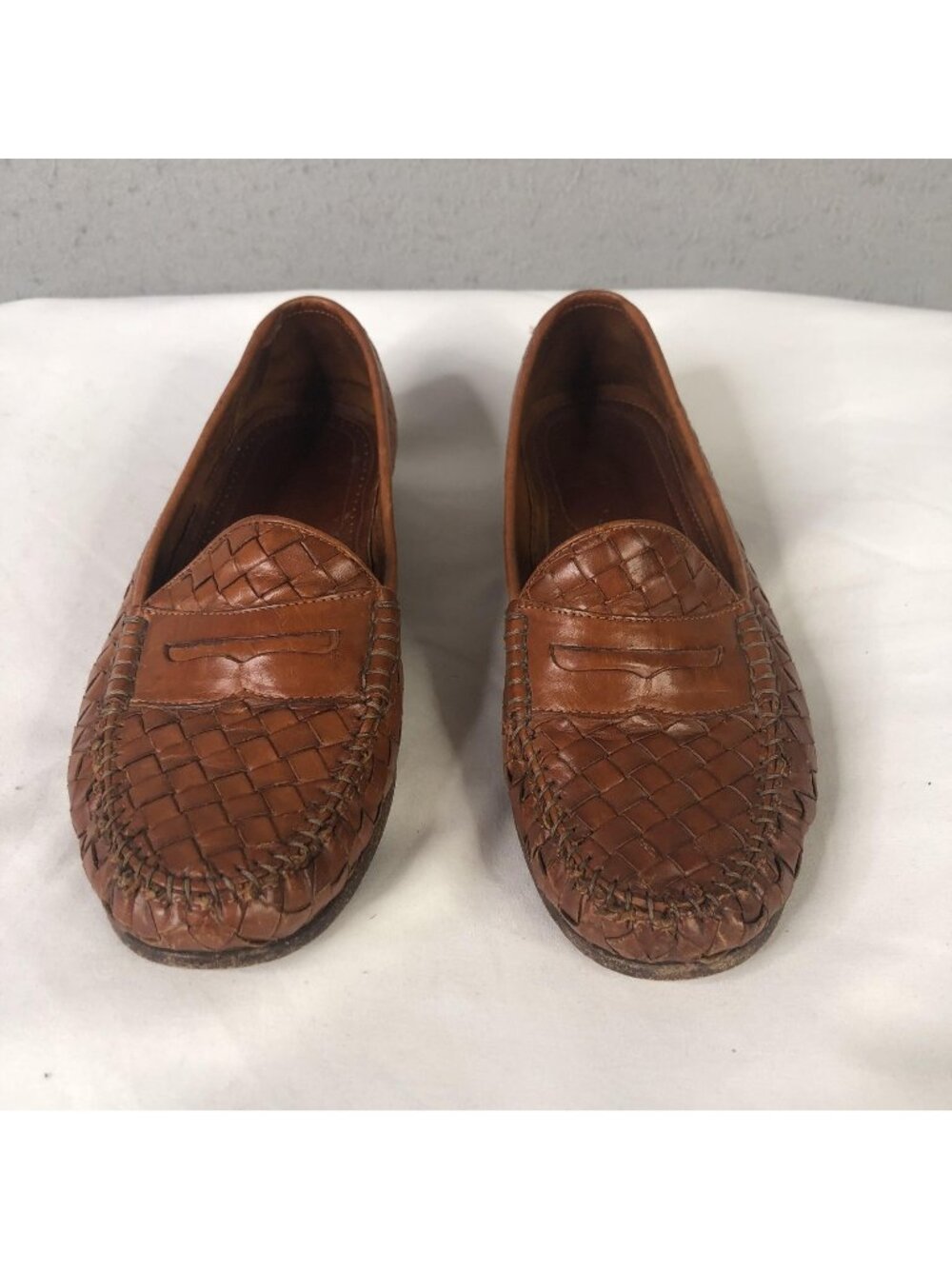 Allen Edmonds Shoes Women 7 Brown Woven Leather Loafer Flats Old Money Preppy